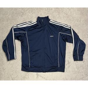 Adidas Men’s L Track Jacket Signature 3 Stripe Sleeve blue VTG!